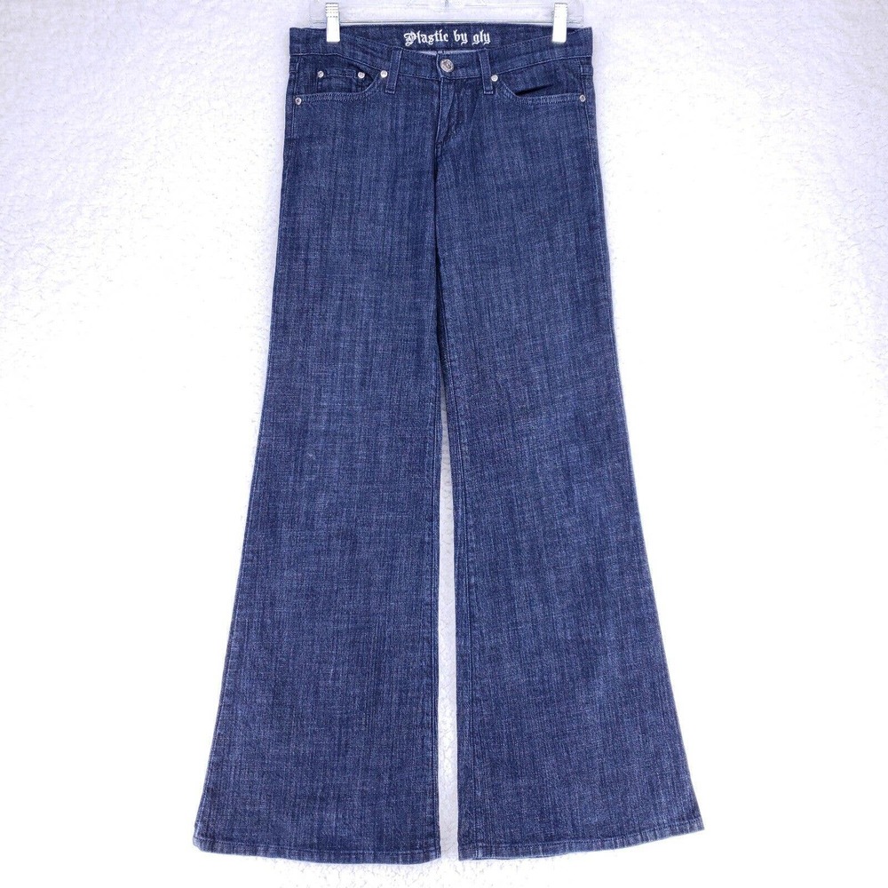 Plastic By Gly Stretch Super Flare Jeans Women Size 5 Mid Rise Denim Casual Pant